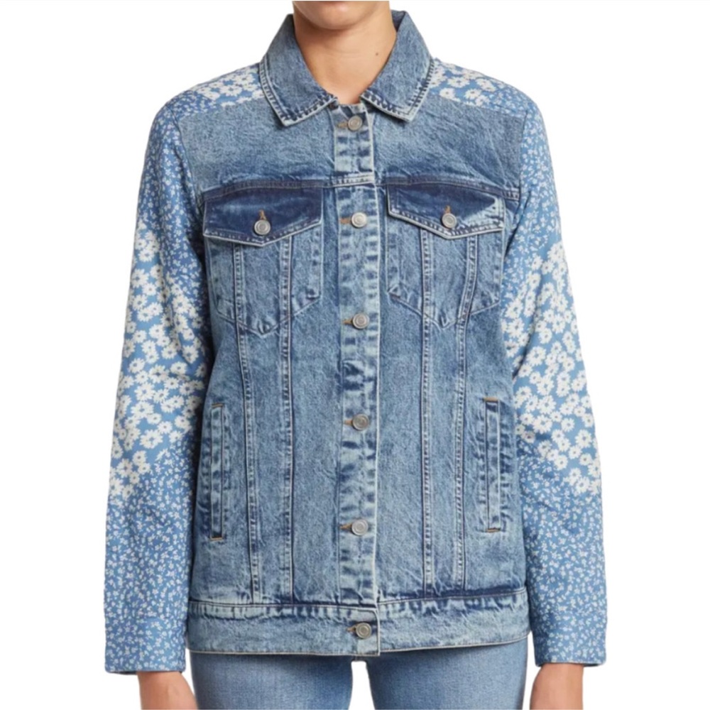 Avec Les Filles Denim Combo Trucker Jacket Size S unique style